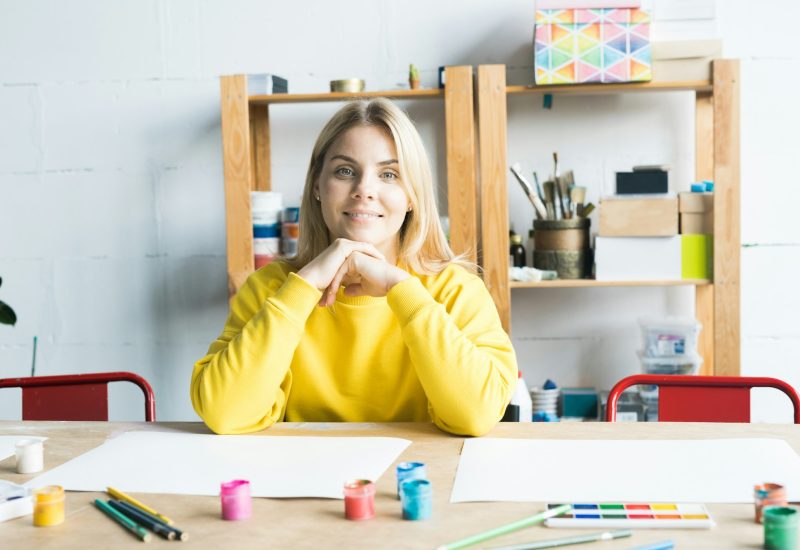 Young teacher at art class